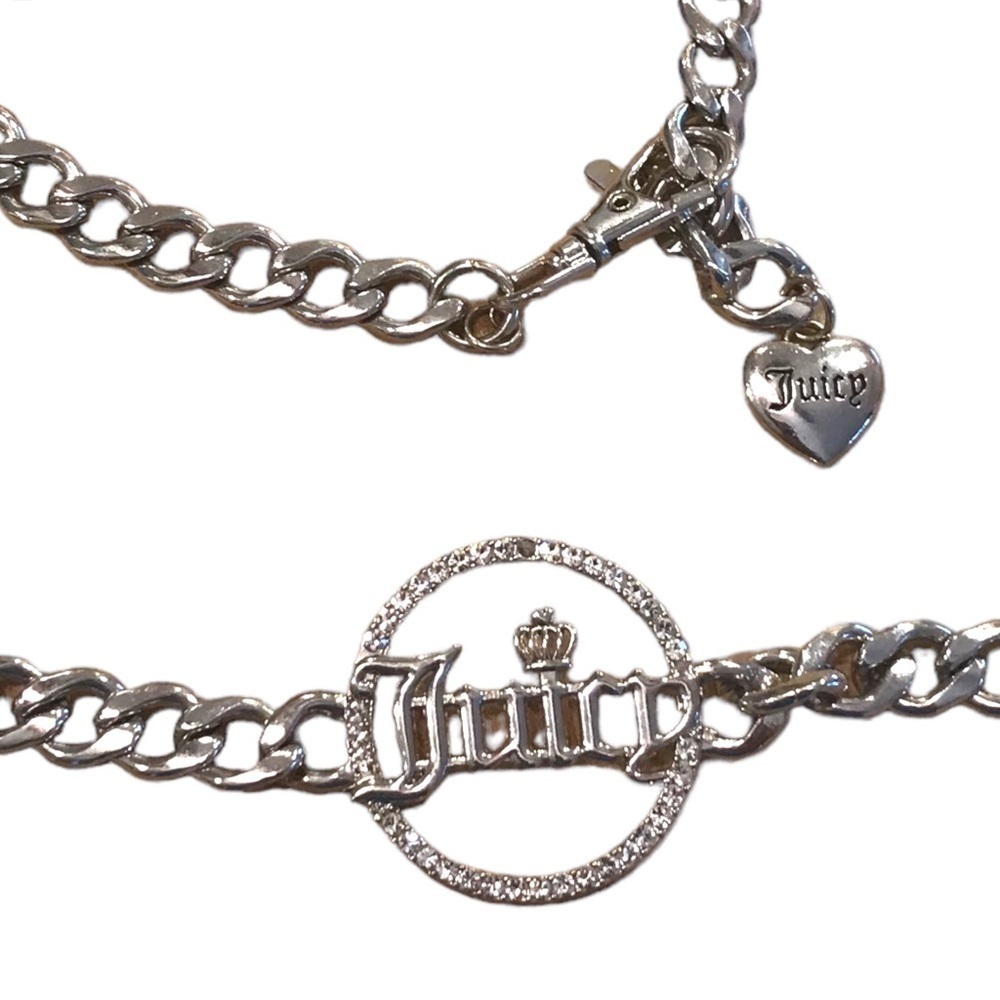 Juicy Couture Rhinestone Medallion Silver Tone Chain Link Belt Woman’s - Picture 1 of 5
